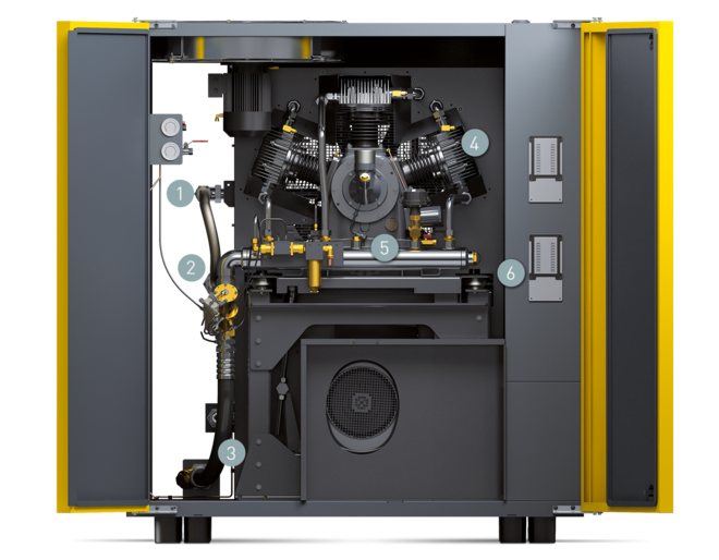 Komponenty dotlačovacích kompresorů – kompaktních zařízení řady DN C (přední strana)